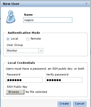 Nagios user on the SVC or Storwize system to query information via CIMOM.