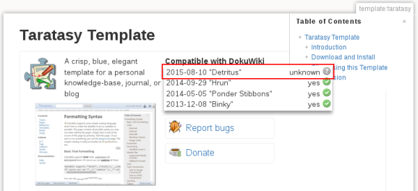 Taratasy template compatibility status